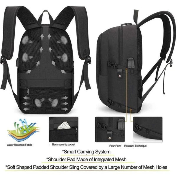 Travel Laptop Backpack Water Resistant Anti-Theft W/ USB Charging Port & Lock Fits up to 15.6" Laptop - Image 5