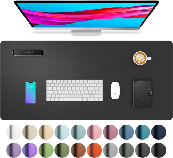 Leather Desk Pad Protector,Mouse Pad,Office Desk Mat, Non-Slip PU Leather Desk Blotter,Laptop Desk Pad,Waterproof Desk Writing Pad for Office and Home (Black,31.5" X 15.7") - Image 2