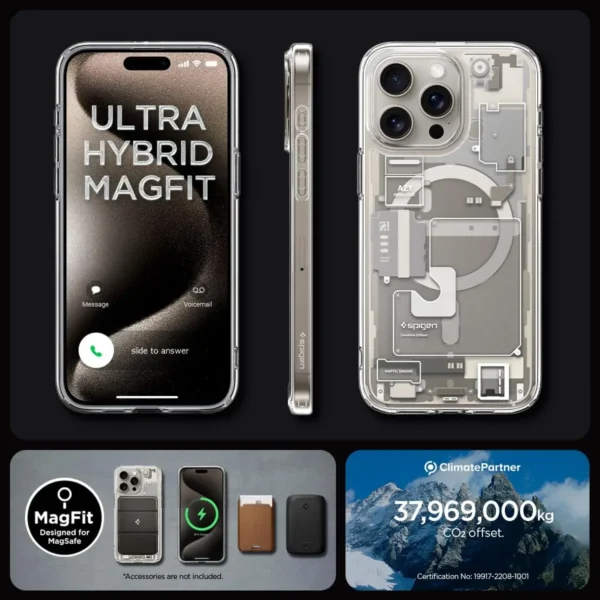 Spigen Ultra Hybrid Magfit Designed for Iphone 15 Pro Max Case (2023) [Anti-Yellowing] [Military-Grade Protection] Compatible with Magsafe - Zero One Natural Titanium - Image 7