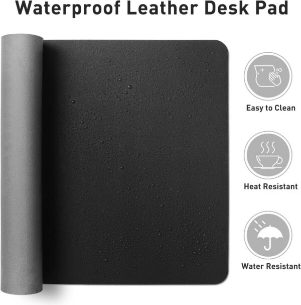 Leather Desk Pad Protector,Mouse Pad,Office Desk Mat, Non-Slip PU Leather Desk Blotter,Laptop Desk Pad,Waterproof Desk Writing Pad for Office and Home (Black,31.5" X 15.7") - Image 7