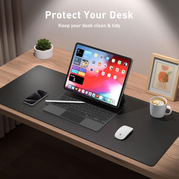 Leather Desk Pad Protector,Mouse Pad,Office Desk Mat, Non-Slip PU Leather Desk Blotter,Laptop Desk Pad,Waterproof Desk Writing Pad for Office and Home (Black,31.5" X 15.7") - Image 4