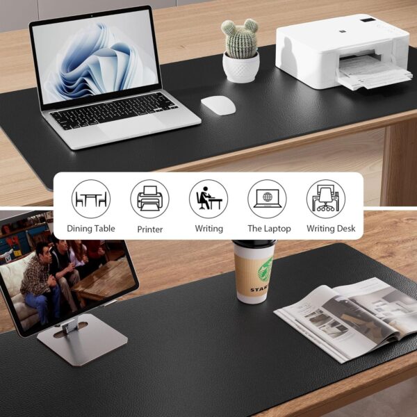Leather Desk Pad Protector,Mouse Pad,Office Desk Mat, Non-Slip PU Leather Desk Blotter,Laptop Desk Pad,Waterproof Desk Writing Pad for Office and Home (Black,31.5" X 15.7") - Image 6